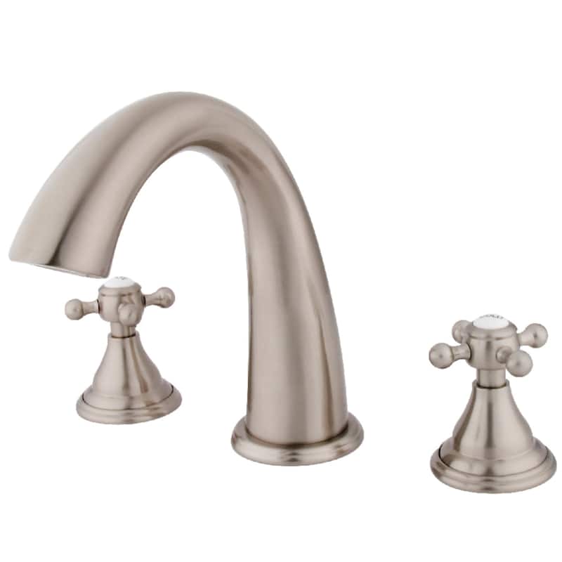 Kingston Brass Vintage Deck Mounted Roman Tub Filler with Cross - Brushed Nickel