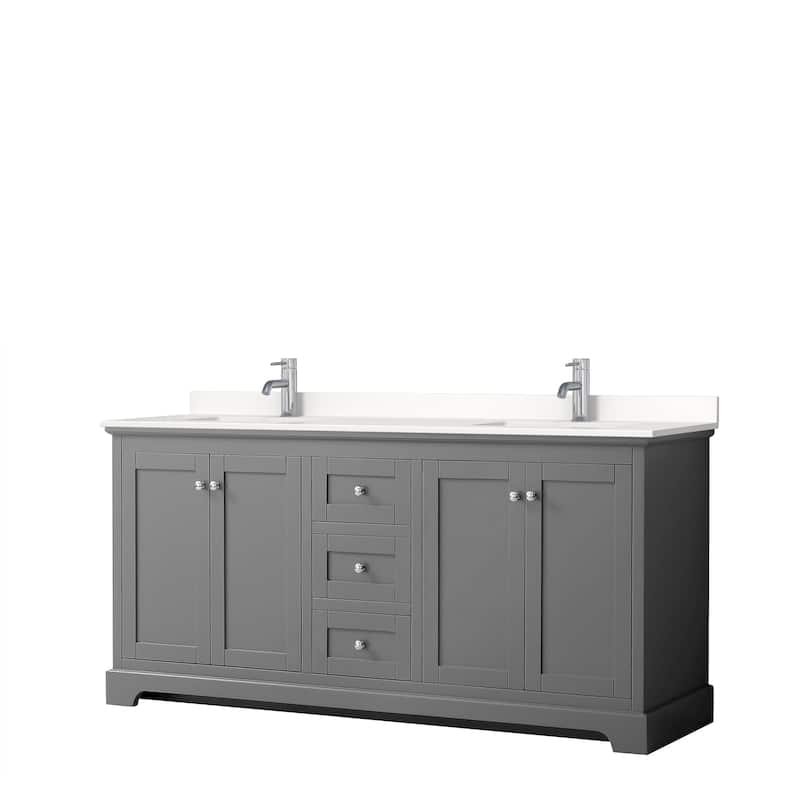 Avery 72-inch Double Vanity, Quartz Top - Dark Gray, Chrome Trim, White Quartz Top