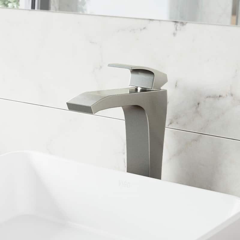 VIGO Blackstonian 12" H Single Handle Single Hole Bathroom Vessel Faucet in Matte Black