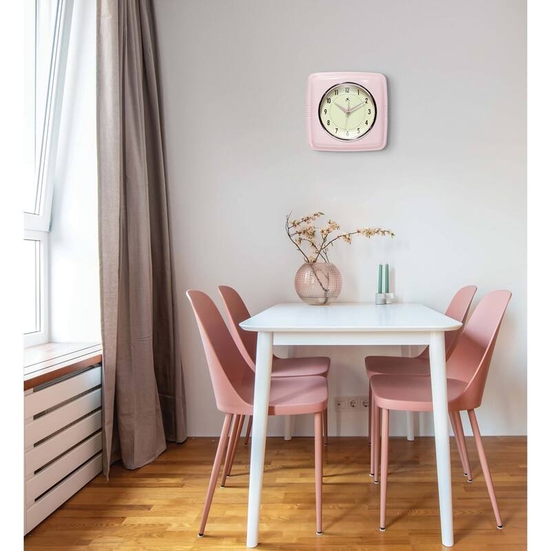 Curata Square Retro Rose Blush Finish Metal Quartz Wall Clock with Silent Movement