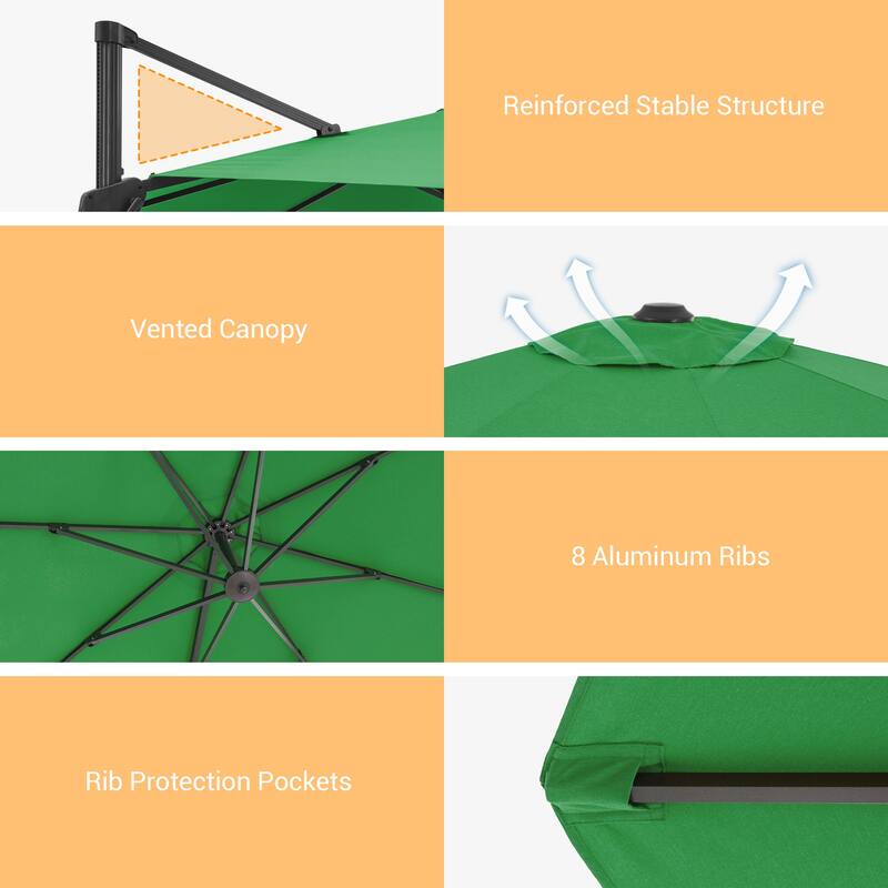 BONOSUKI Outdoor 11Ft UV Protection Patio Cantilever Umbrella w/Base