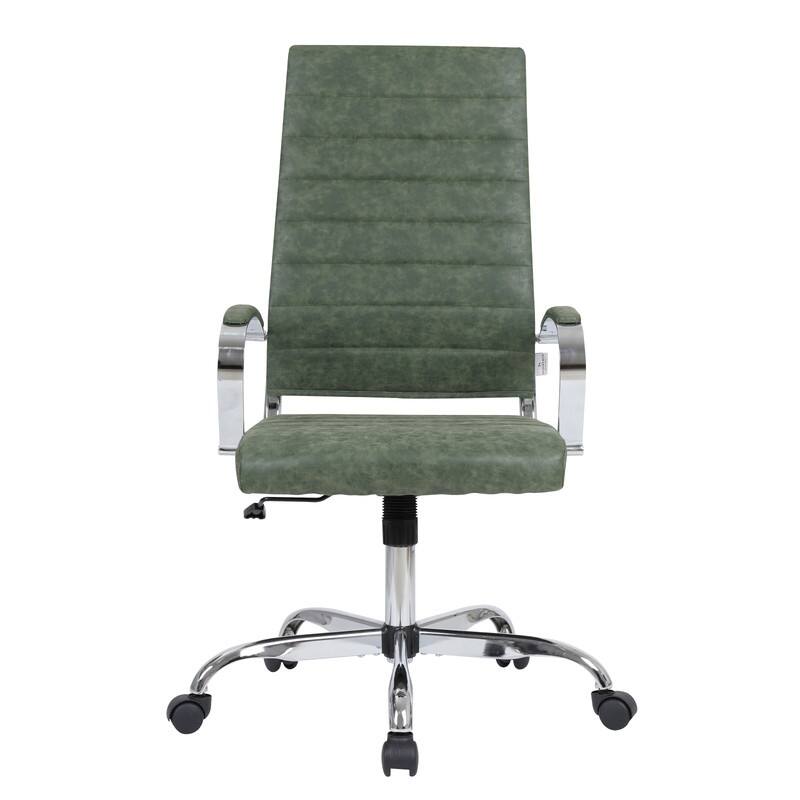 Benmar High-Back Leather Office Desk Chair in Stainless Steel Frame Adjustable Height Tilt Lock 360 Swivel Ergonomic Chair