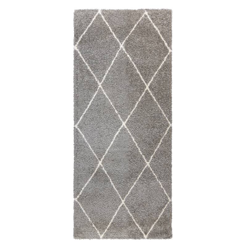 Gertmenian Thayer Diamond Modern Trellis Grey Shag Area Rug - 2' 7" x 6' - Grey - Rectangle