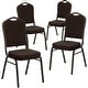 preview thumbnail 26 of 25, 4 Pack Crown Back Stacking Banquet Chair Brown Patterned Fabric/Gold Vein Frame