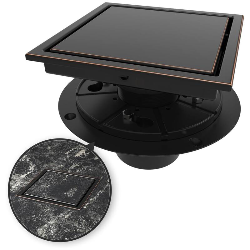 4/6-Inch Square Shower Drain, Reversible Tile Insert - 5 - Oil Brown Black