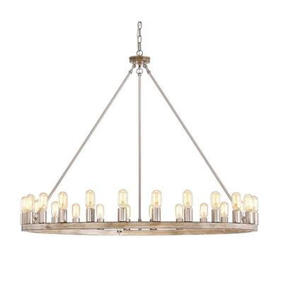 24-light Wagon Wheel Chandelier - 48-inch - Wood Reproduction and Nickel - Wood Rep and Nickel