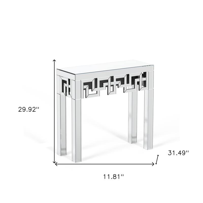 HomeRoots 31" Silver Mirrored Glass Geo Pattern Console Table - 31.49' X '29.92' X '11.81