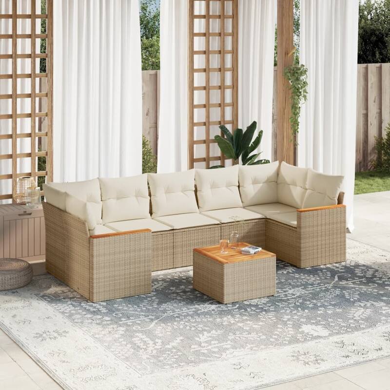 vidaXL Patio Sofa Set with Cushions Outdoor Furniture 8 Piece Poly Rattan - Beige Large