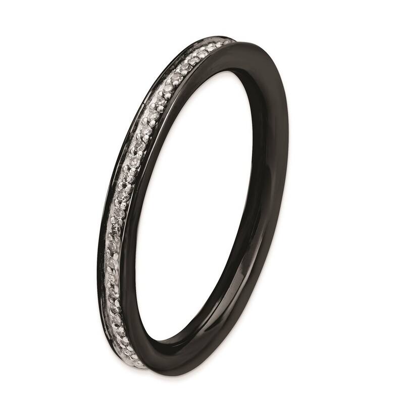 Curata 925 Sterling Silver Polished Prong set Ruthenium plating Stackable Expressions and Diamonds Black Plated Ring