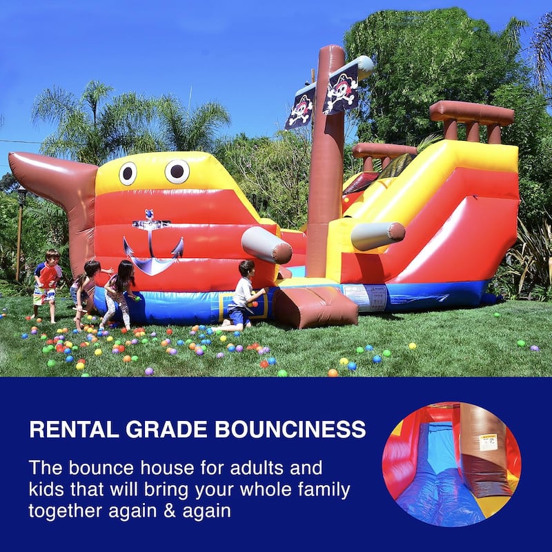 HeroKiddo Pirate Ship Commercial Grade Inflatable Slide Bouncer with Air Blower, Rental Grade PVC Vinyl, Outdoor Play