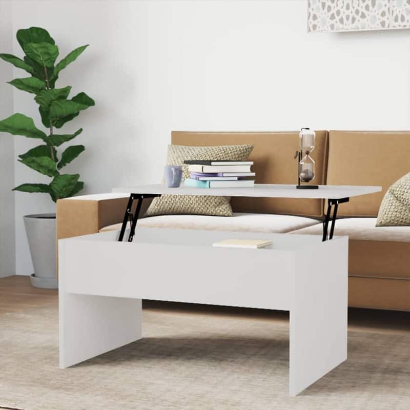 vidaXL Coffee Table Lift Top End Table Accent Side Sofa Table Engineered Wood - 31.5" x 19.9" x 16.3" - High gloss white