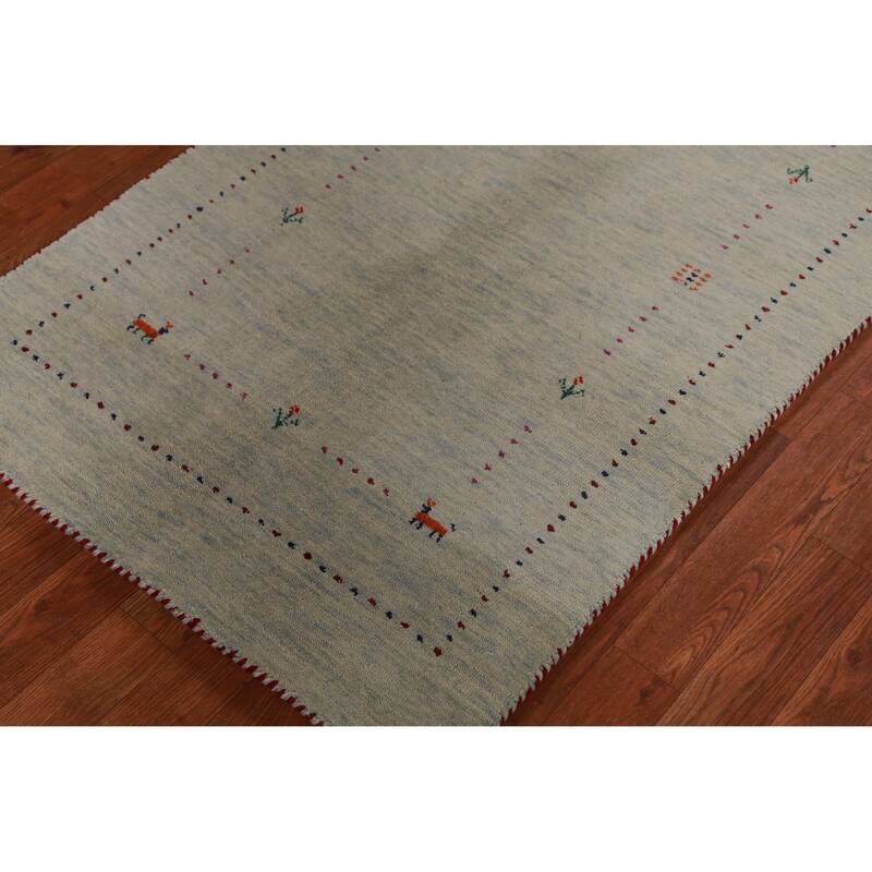 Hand Knotted Oriental 100% Wool Carpet Tribal Animal Pictorial Green Gabbeh Area Rug - 4' 11'' X 2' 9''