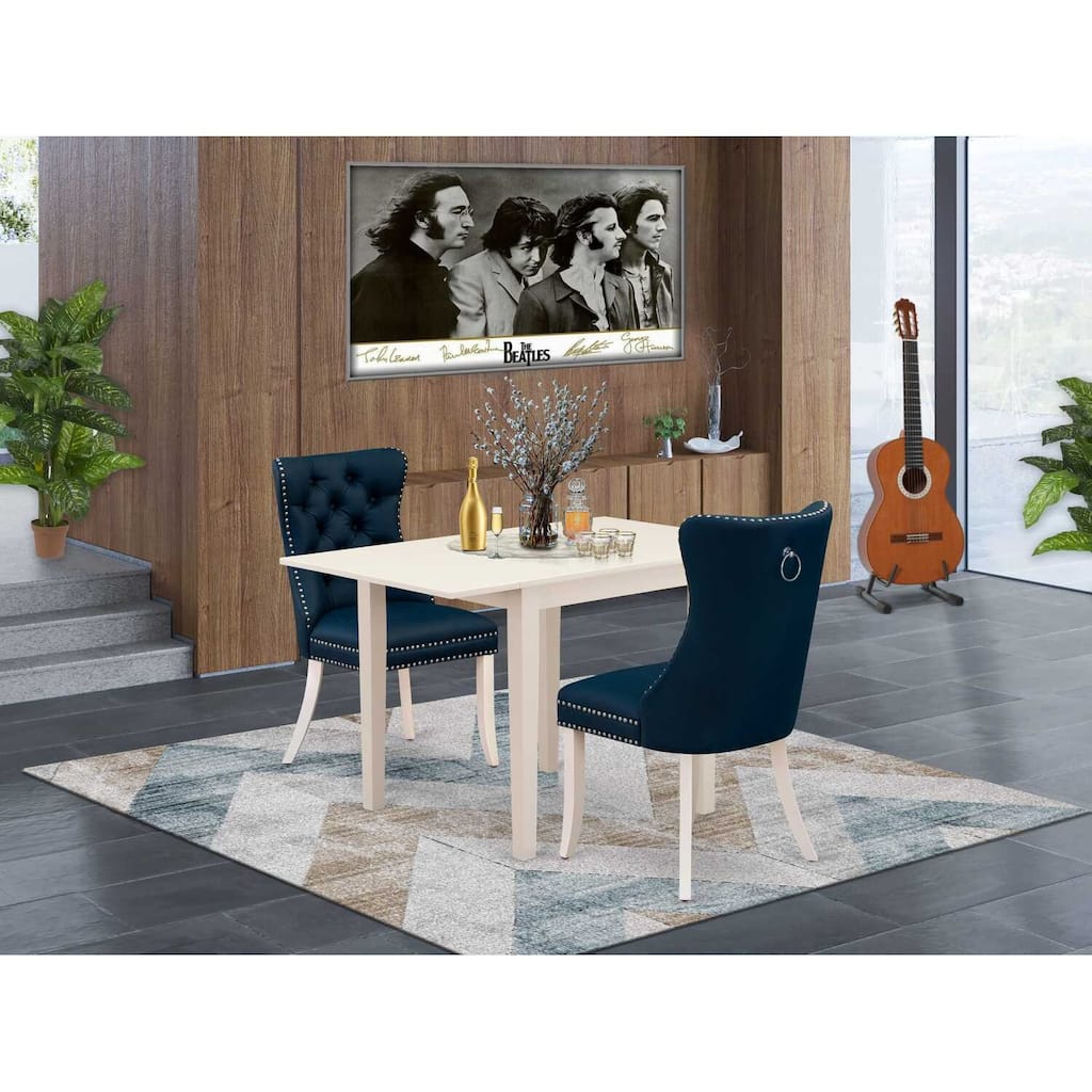 HomeStock 3-Pc Linen White Finish Rectangular Solid Wood Top with Dropleaf Dining Table Set