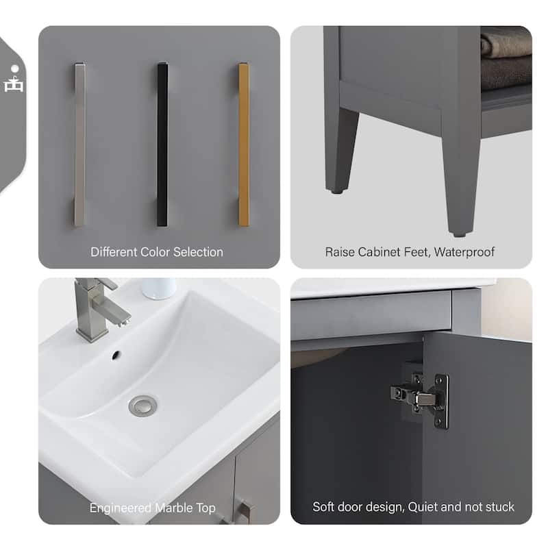 Vanity Art 20" or 24" or 30" Single Sink Bathroom Vanity Cabinet with Ceramic Top