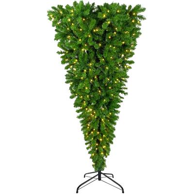 Upside Down Green Christmas Tree, Xmas Tree with LED Warm White Lights, Reinforced Metal Base & Easy Assembly 6ft