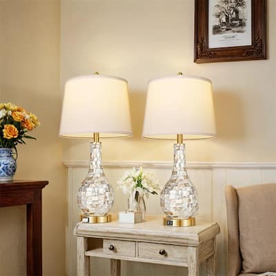 Set Of 2 Shell Pearl Tile Table Lamp,Coastal Style Bedside Table Lamp