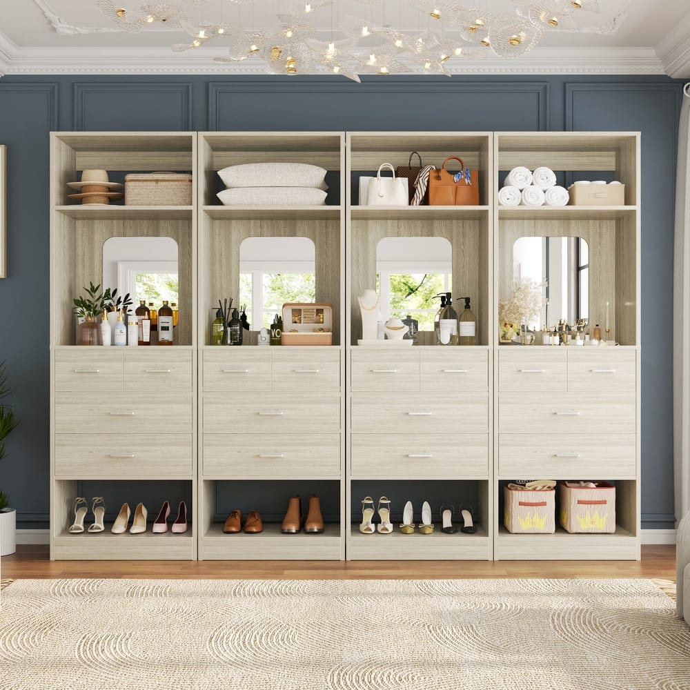 Cimly 25''W Closet Organizer with Mirror and Drawers, Freestanding Closet System for Walk-in/ Reach-in Closet