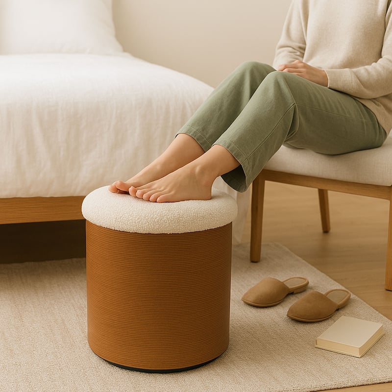 Boucle Round Storage Ottoman Foot Stool Small Ottoman for Living Room