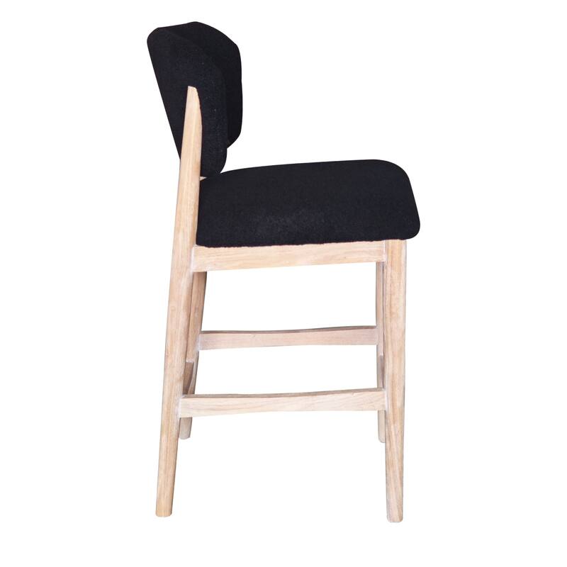 Fela Counter Stool Chair, Black Seat and Back, Natural Brown Wood