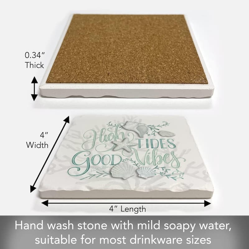 Absorbent Stone Tumbled Tile Coasters, High Tides, Set of 4