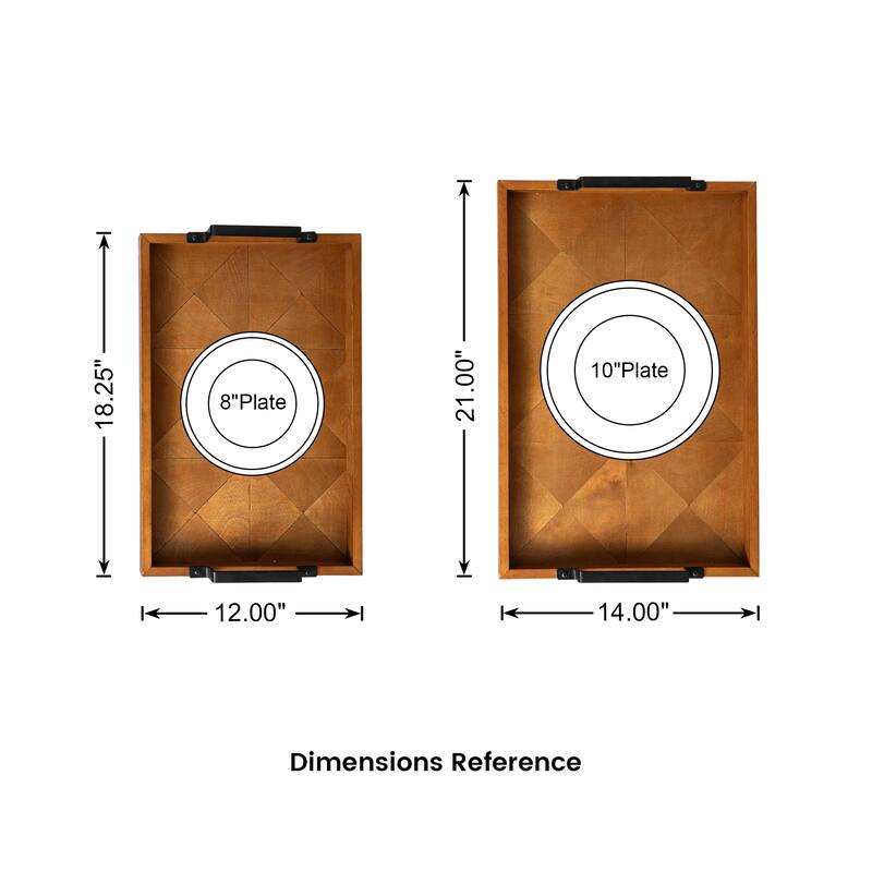 Glitzhome Set of 2 Rectangle Wood Abstract Carved Decorative Trays with Handles