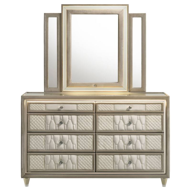 Lorient 8-drawer LED Bedroom Dresser Cabinet Ivory and Camel