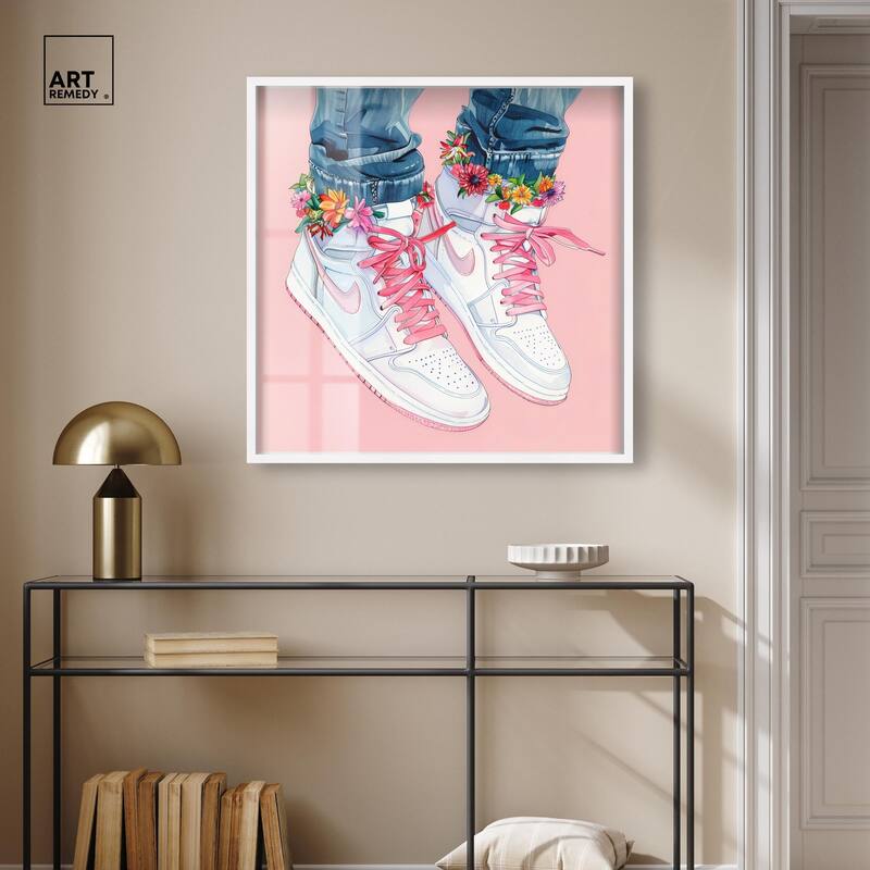 Blush Floral Bloom Sneakers Shadowbox by Art Remedy