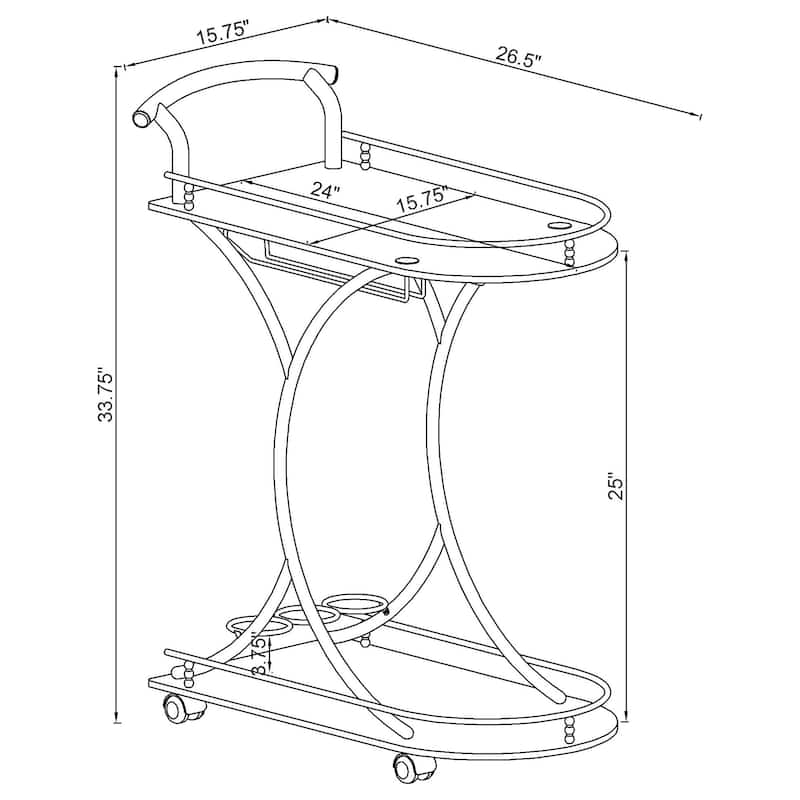 Allen and Chrome 2-Tier Glass Shelf Metal Bar Cart