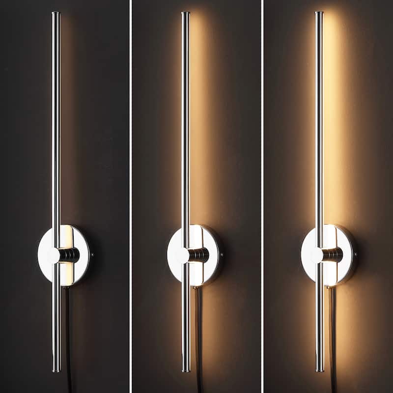 Marion 27.25" 1-Light Modern Minimalist Iron Adjustable Bar Integrated LED Plug-In Sconce, by JONATHAN Y