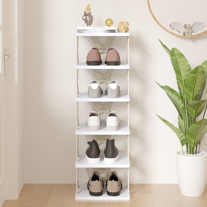 VECELO Foldable Plastic Shoe Rack Storage Organizer for Entryway, Hallway, Closet, Small Space K Style, Set of 1
