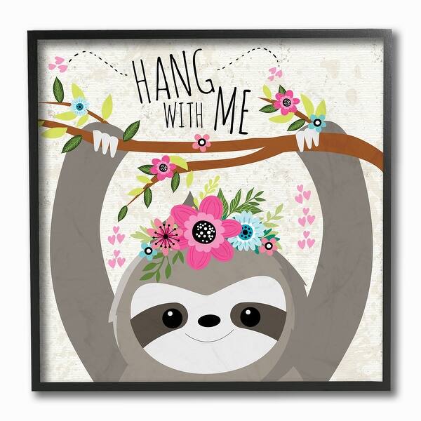 slide 2 of 8, Stupell Hang With Me Sloth and Flowers, Framed Giclee, 12 x 1.5 x 12, Made in USA - Multi-color - 12 x 12 12 x 12