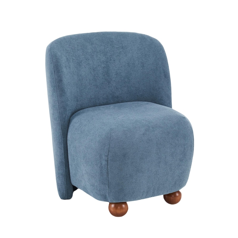 Modern Low Back Accent Chair, Upholstered Armless Living Room Lounge Chairs with Round Pine Wood Feet for Bedroom