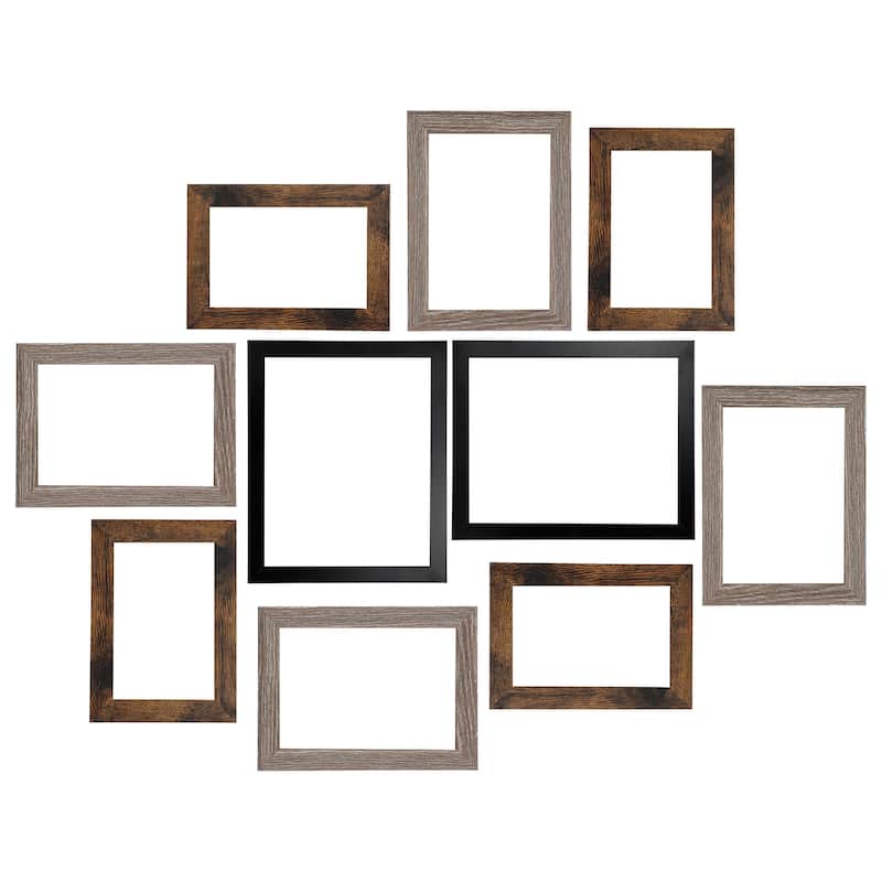 MegaChef 10 Piece Assorted Wood Picture Frame Set in Black and Brown