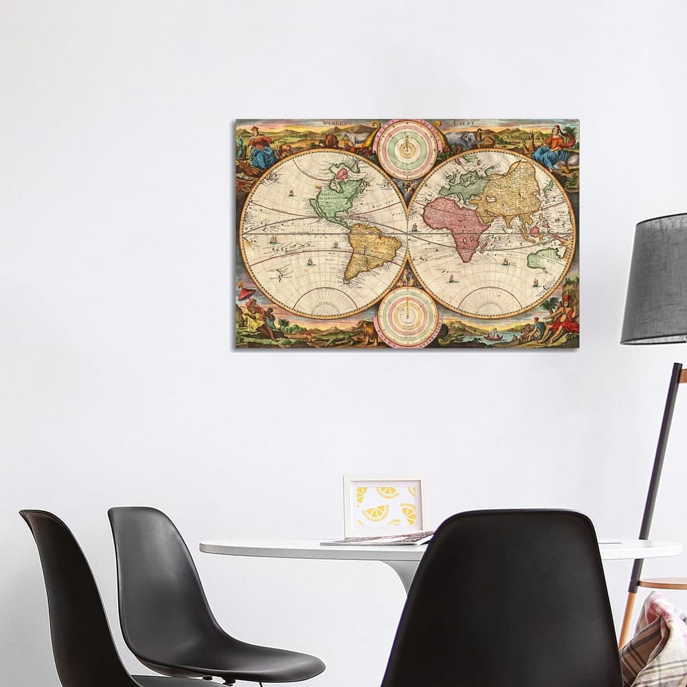 iCanvas "Antique Map of the World in two Hemispheres (1730)" by Stoopendaal Canvas Print