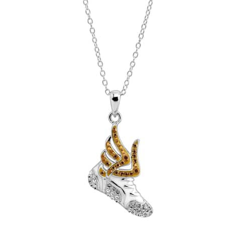 Crystaluxe Flying Sneaker Pendant with Crystals in Sterling Silver, 16 + 2 inches