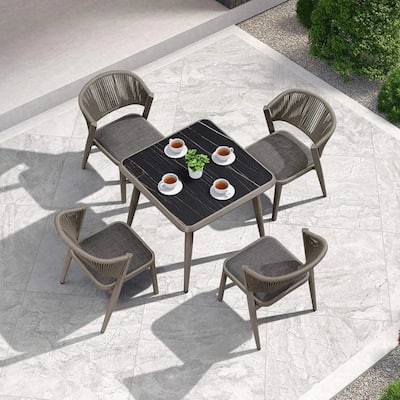 PURPLE LEAF 5 Pieces Wicker Outdoor Patio Dining Set with All Aluminum Frame Table & Chairs
