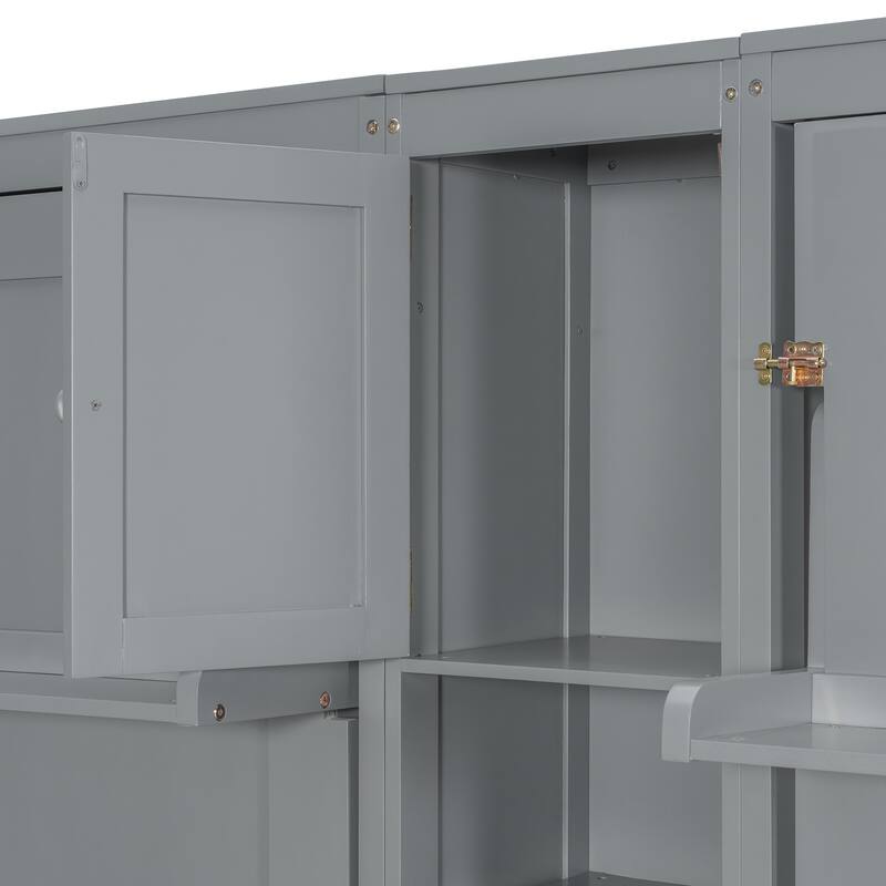 Dual Twin Wall Beds with Cabinets and Shelves, Space-Saving Furniture