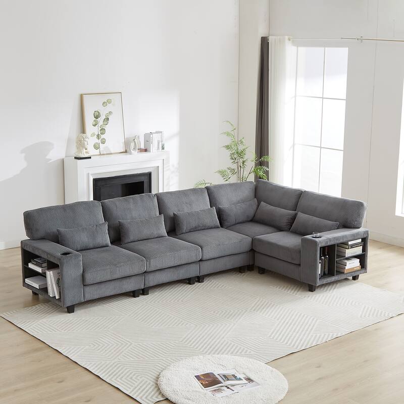 102.75" Corduroy L-Shaped Modular Sectional Sofa with Storage