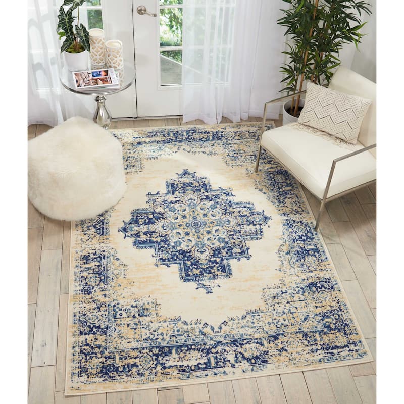 Nourison Grafix Distressed Vintage Medallion Area Rug - 5' 3" x 7' 3" - White