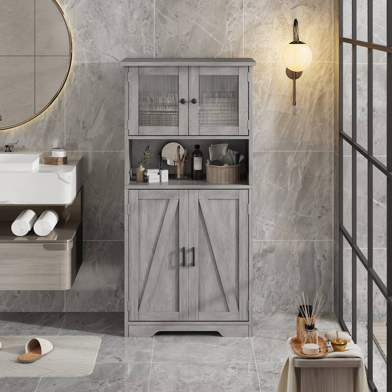 Kitchen Pantry Storage Cabinet with Glass Doors & Adjustable Shelves