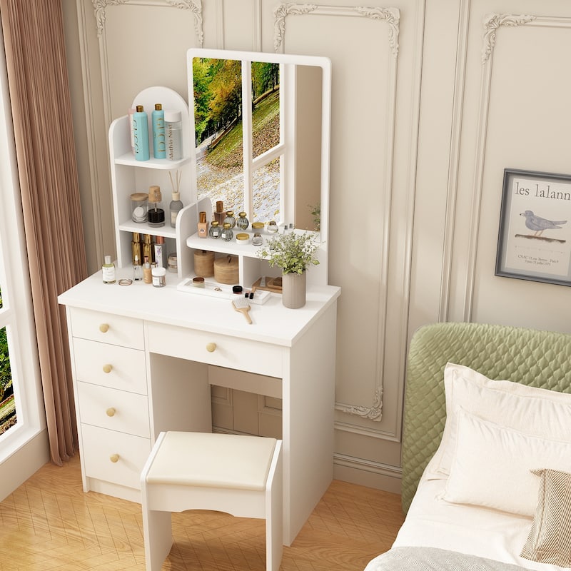 5-Drawer Makeup Vanity Table Set With Mirror & Stool Dressing Table