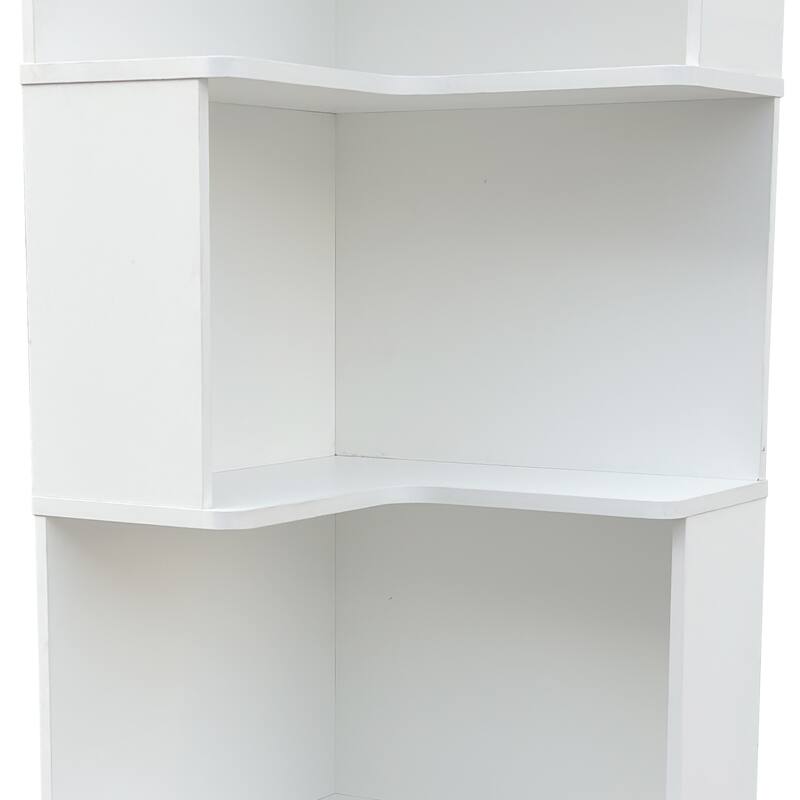 L-Shaped Corner Bookshelf with Drawers and LED Lights, 4-Tier Freestanding Display Stand for Home Office