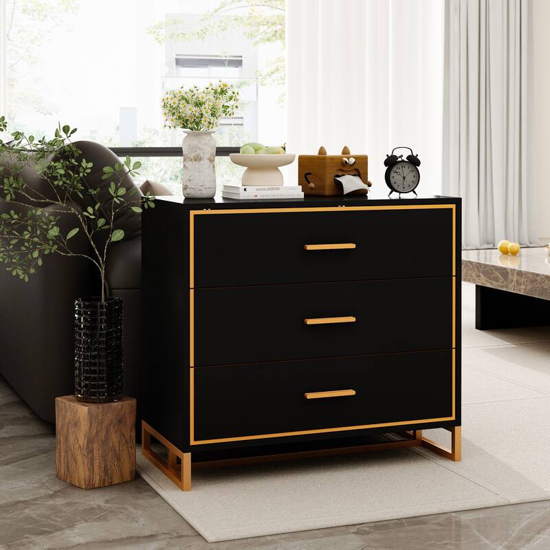 Luxurious Black and Gold Storage Cabinet Nightstand: Modern Design, Ample Storage & Practical Features