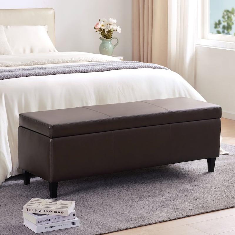 50.3" x 17.50" x 18" Upholstered Rectangular Storage Ottoman-Faux Leather
