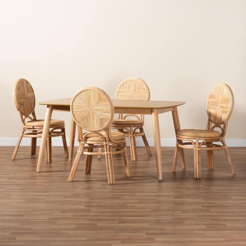 Carita Modern Bohemian Natural Brown Rattan 5-Piece Dining Set