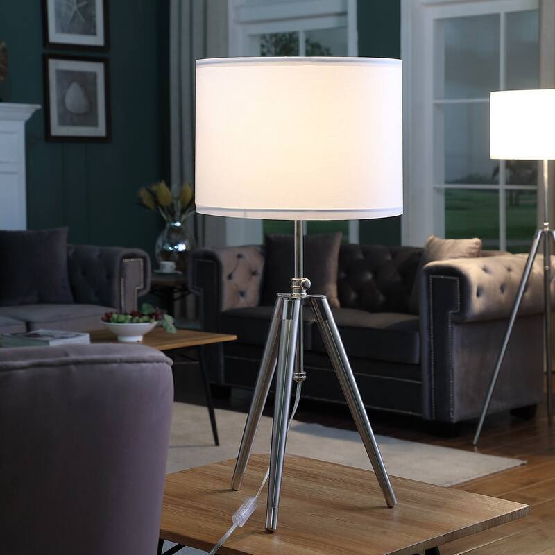 Mid-Century Adjustable Tripod Chrome Silver Metal Table Lamp