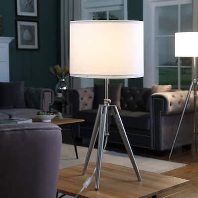 Mid-Century Adjustable Tripod Chrome Silver Metal Table Lamp