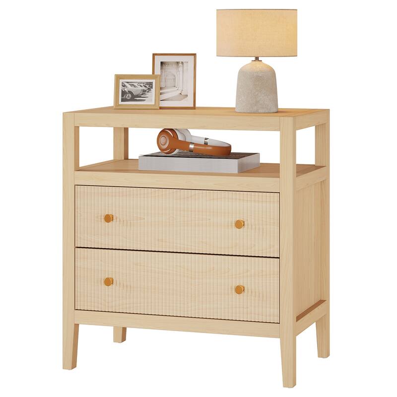 Nightstand with Drawer, Bedside Table with Open Storage Shelf, Living Room Bedroom Accent Side Table