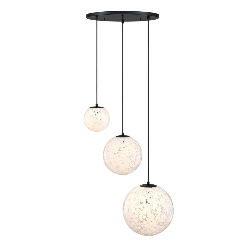 Circo 3-Light Matte Black Modern Globe Chandelier for Entryways with Mixed-Size White Art Glass Shades - 28.75