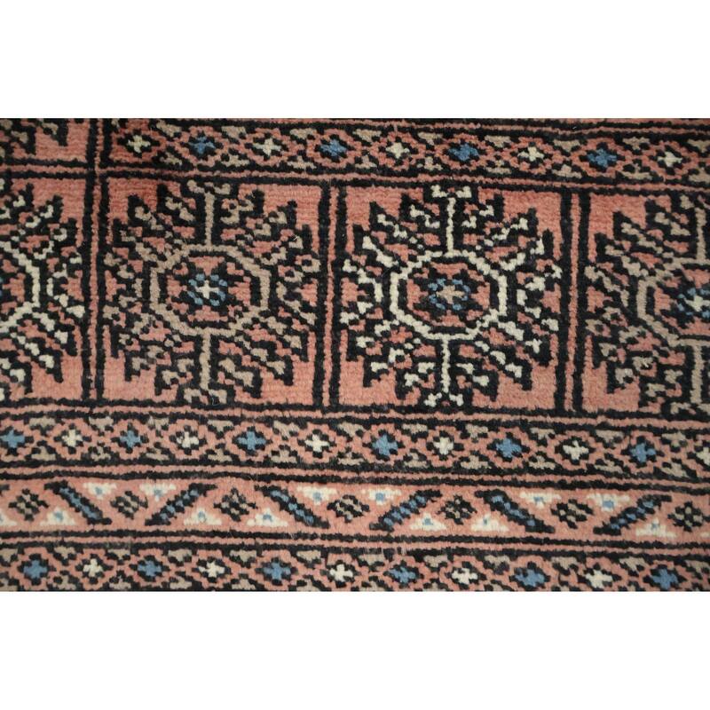 Hand Knotted Oriental 100% Wool Carpet Traditional Tribal Pink Bokhara Area Rug - 11' 2'' X 8' 4''